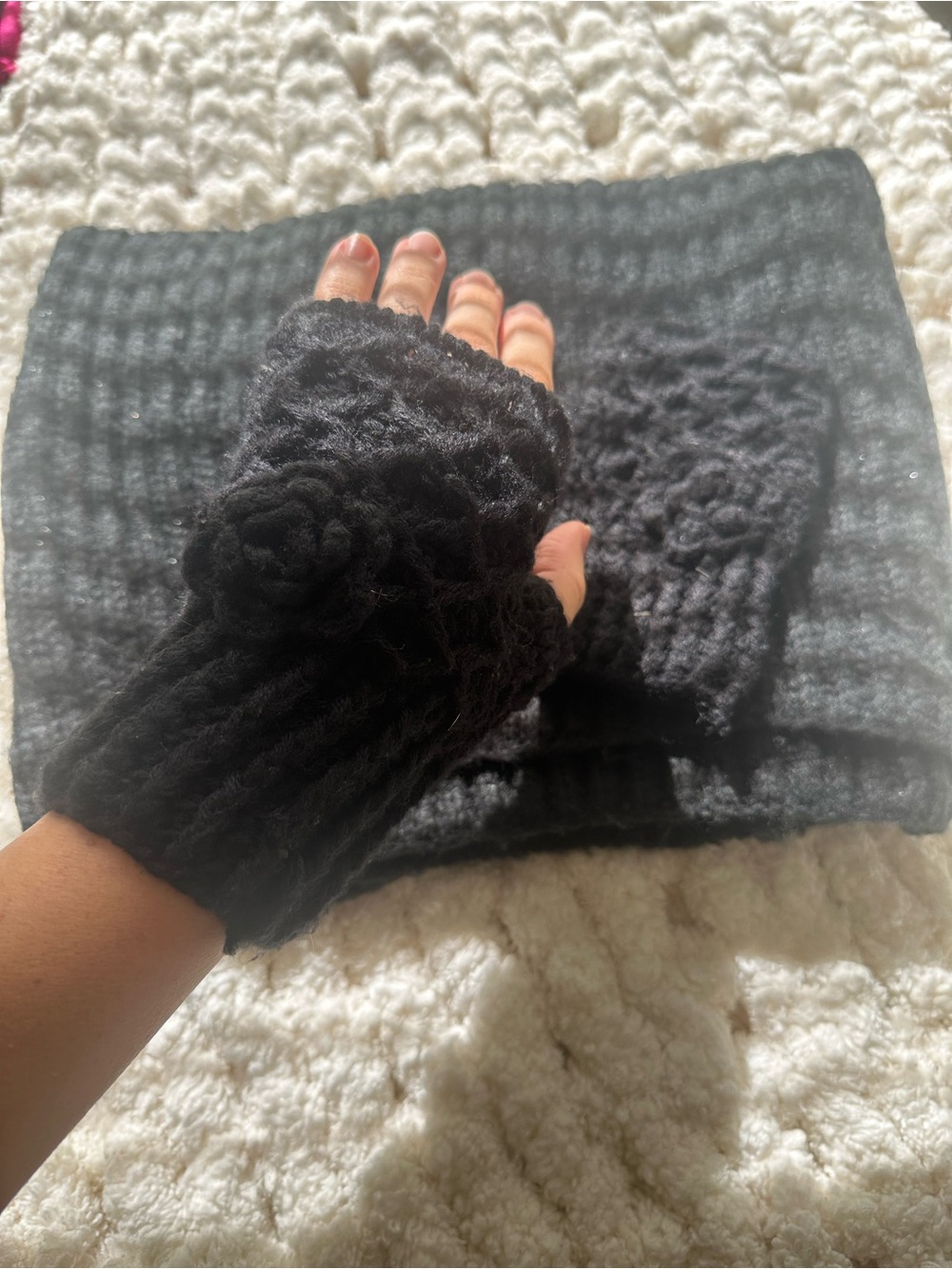 Aldo Black Knit Scarf with Fingerless Gloves
